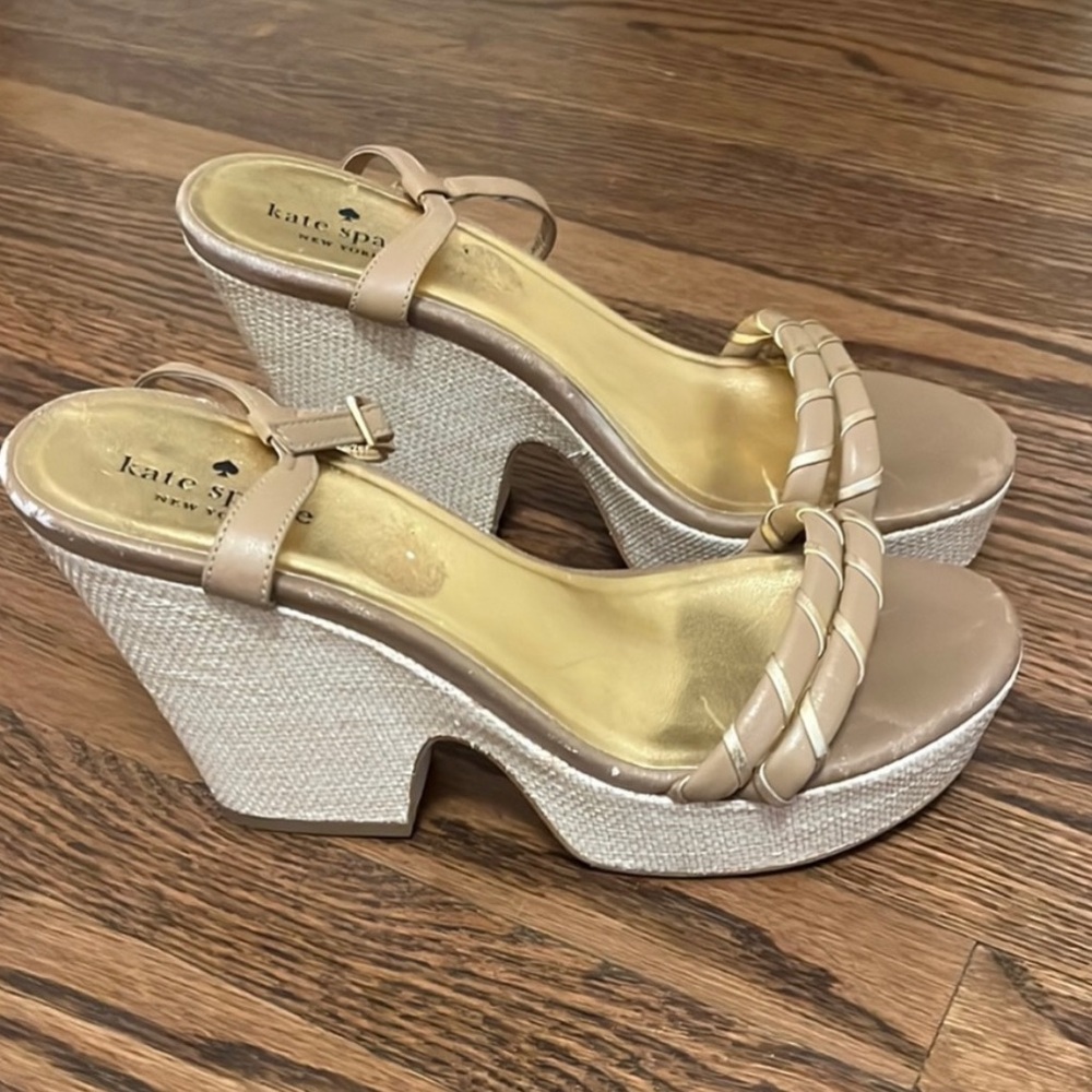 Kate Spade Neutral Beige Braided Platform Wedge Sandals